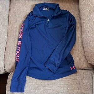 Youth Under Armour Blue Long Sleeve Top with Pink Letters